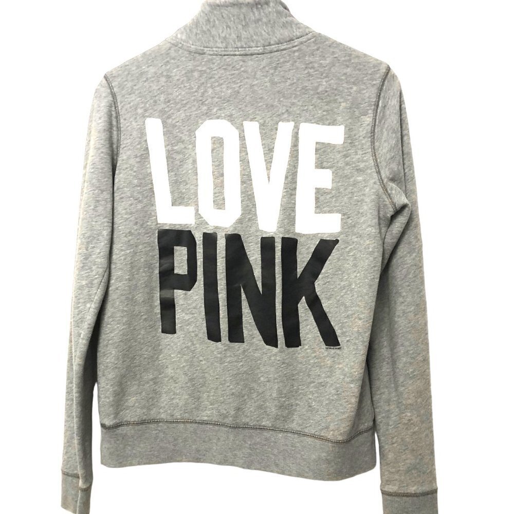 Victoria's Secret PINK Sweatshirt Size S Quarter Zip Gray Long Sleeve Pocket VGC
